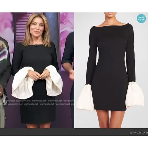 Staud Hawthorne Black & Ivory Ponte Cocktail Mini Dress bell sleeve size XS - Picture 6 of 15